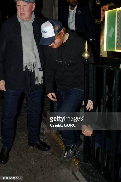Ed Sheeran out for a meal at an Indian restaurant in Mayfair with his wife Cherry Seaborn and friends James Blunt and Sofia Wellesley on February 07,...