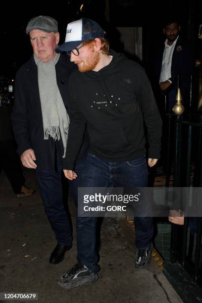 Ed Sheeran out for a meal at an Indian restaurant in Mayfair with his wife Cherry Seaborn and friends James Blunt and Sofia Wellesley on February 07,...