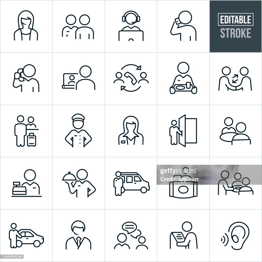 Iconos de línea fina de servicio al cliente - Trazo editable