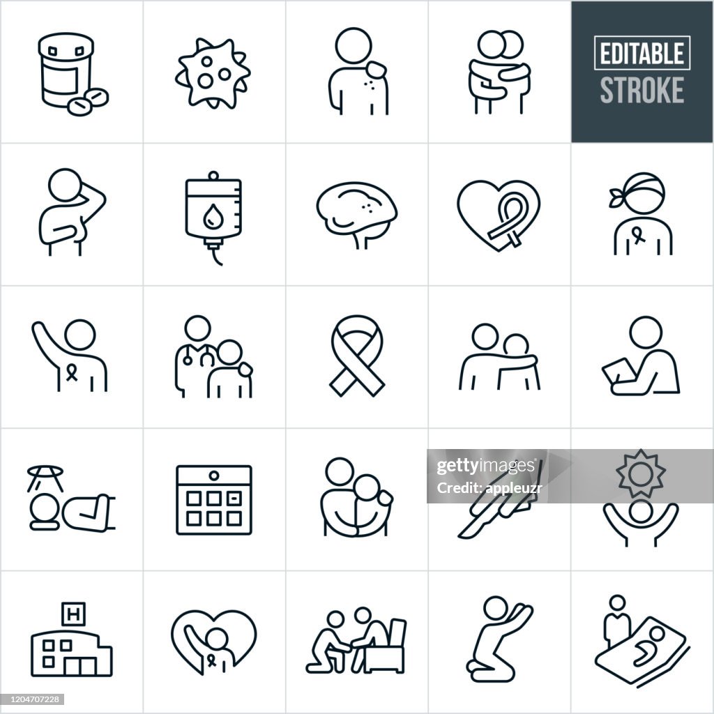 Iconos de línea delgada del cáncer - Trazo editable
