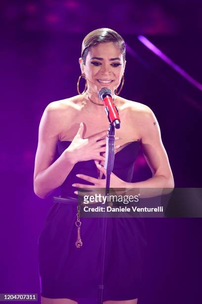 Elodie attends the 70° Festival di Sanremo at Teatro Ariston on February 07, 2020 in Sanremo, Italy.