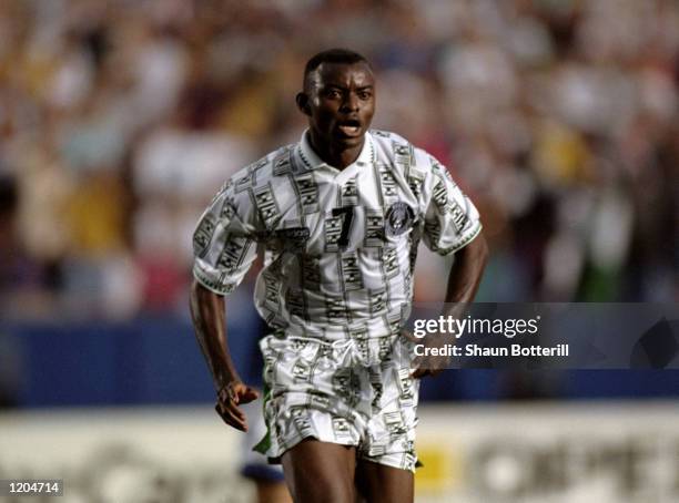 Finidi George of Nigeria in action during a World Cup match against Greece at the Foxboro Stadium in Boston, Massachusetts, USA. Nigeria won the...