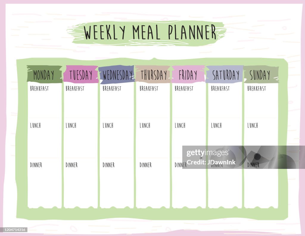 Modèle de conception hebdomadaire de l’organisateur du calendrier des repas