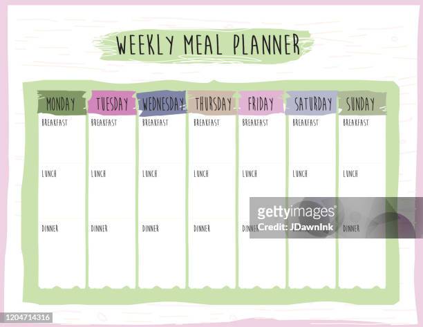 weekly meal plan calendar organizer design template - personal organizer stock illustrations
