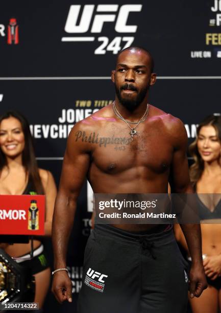 Jon Jones during the UFC 247 ceremonial weigh-in at Toyota Center on February 07, 2020 in Houston, Texas.