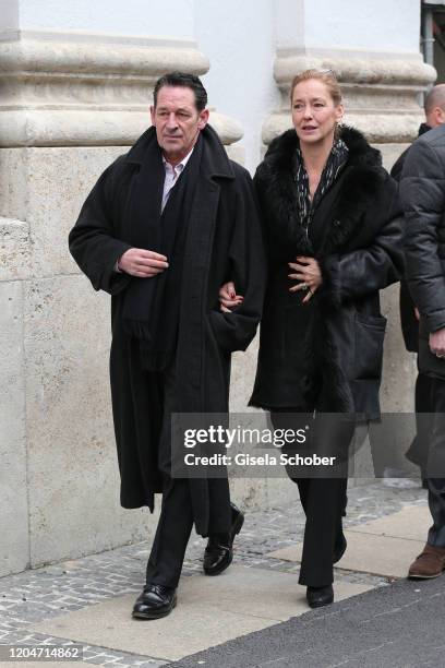 Max Tifof and Lisa Seitz during the memorial ceremony for Joseph Vilsmaier at St. Michael Kirche on March 2, 2020 in Munich, Germany.