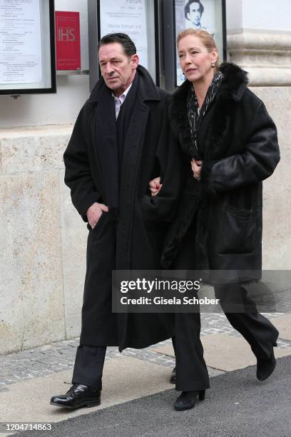 Max Tifof and Lisa Seitz during the memorial ceremony for Joseph Vilsmaier at St. Michael Kirche on March 2, 2020 in Munich, Germany.