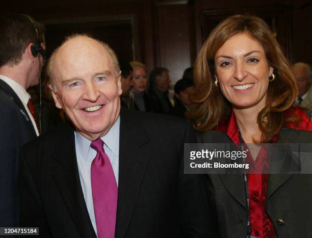 Jack Welch, former chairman and chief executive officer of General Electric Co., with his future wife Suzy Wetlaufer, former editor of the Harvard...