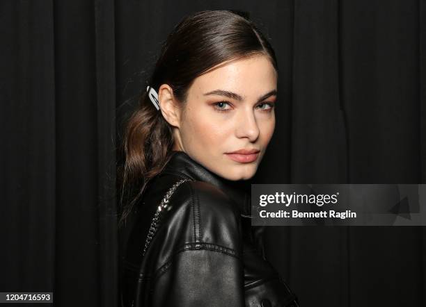 General view of model with final hair and makeup look backstage during the Pamella Roland fashion show February 2020 - New York Fashion Weekat Pier...