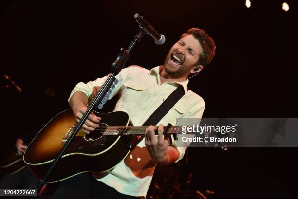 Brett Eldredge performs on stage at the O2 Shepherd's Bush Empire on February 07, 2020 in London, England.