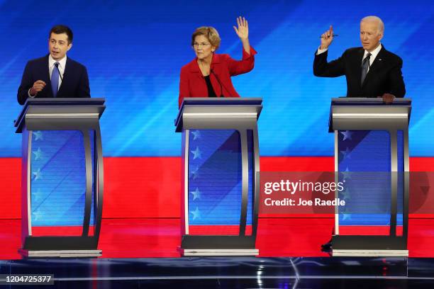 Democratic presidential candidates former South Bend, Indiana Mayor Pete Buttigieg, Sen. Elizabeth Warren and former Vice President Joe Biden...