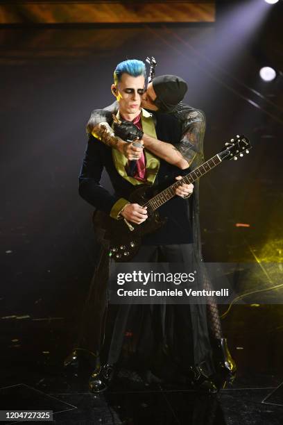 Achille Lauro and Boss Doms attend the 70° Festival di Sanremo at Teatro Ariston on February 07, 2020 in Sanremo, Italy.