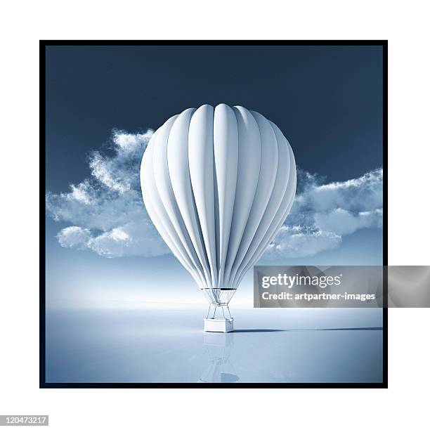 white hot air balloon in front of a clear blue sky - heissluftballon stock-fotos und bilder