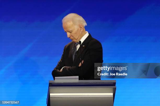 Democratic presidential candidate former Vice President Joe Biden participates in the Democratic presidential primary debate in the Sullivan Arena at...