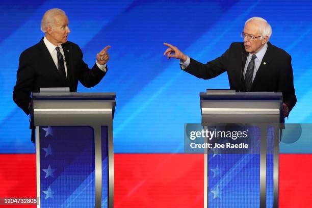 Democratic presidential candidates former Vice President Joe Biden and Sen. Bernie Sanders participate in the Democratic presidential primary debate...
