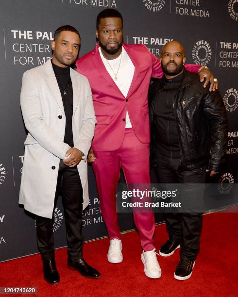Larenz Tate, Curtis "50 Cent" Jackson and Lahmard Tate attend the Power Series Finale Episode Screening at Paley Center on February 07, 2020 in New...