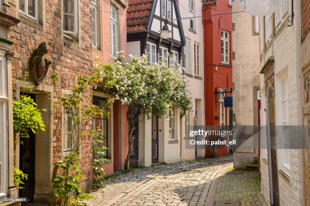 Alley with old traditional houses at Bremen Altstadt Germany