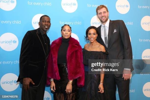 Michael Finley, Rebekah Finley, Jessica Nowitzki and UNICEF Ambassador Dirk Nowitzki attend the 3rd Annual UNICEF Dallas Gala 2020 at Ritz Carlton...