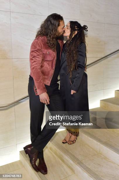 Jason Momoa and Lisa Bonet attend Tom Ford: Autumn/Winter 2020 Runway Show at Milk Studios on February 07, 2020 in Los Angeles, California.