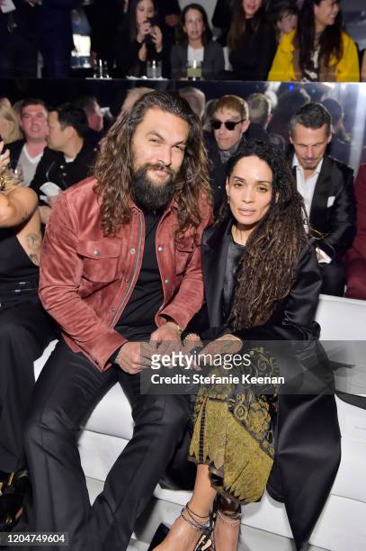 Jason Momoa and Lisa Bonet attends Tom Ford: Autumn/Winter 2020 Runway Show at Milk Studios on February 07, 2020 in Los Angeles, California.