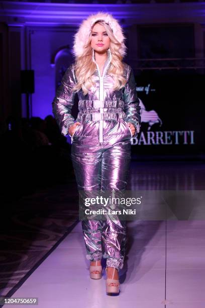 Model Eden Wood walks the runway during the House of Barretti Snowsuits show at the Cosmopolitan NYFW FW20 fashion show during New York Fashion Week...