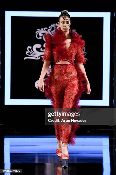 Model walks the runway during Willet Designs At New York Fashion Week Powered By Art Hearts Fashion NYFW 2020 at The Angel Orensanz Foundation on...