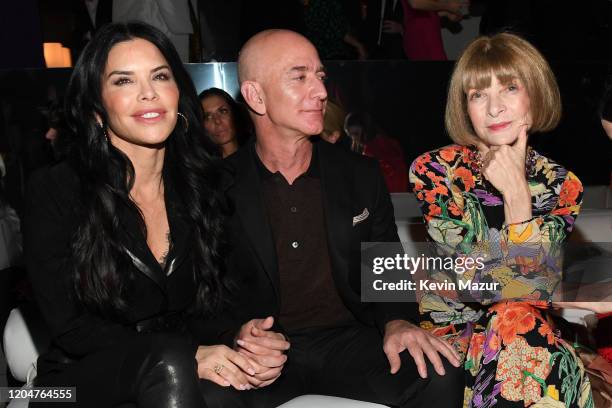 Lauren Sanchez, Amazon CEO Jeff Bezos, and Anna Wintour attends the Tom Ford AW20 Show at Milk Studios on February 07, 2020 in Hollywood, California.