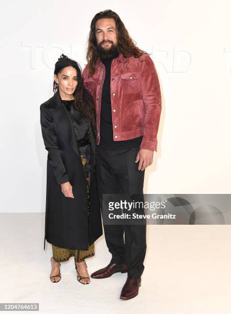 Jason Momoa and Lisa Bonet arrives at the Tom Ford AW20 Show at Milk Studios on February 07, 2020 in Hollywood, California.