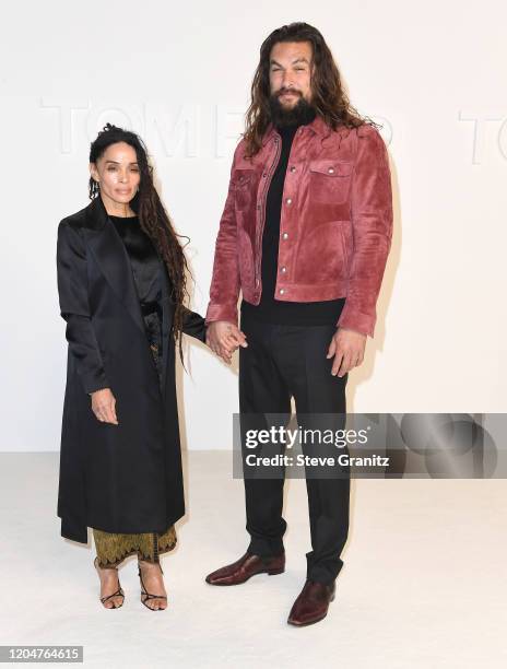 Jason Momoa and Lisa Bonet arrives at the Tom Ford AW20 Show at Milk Studios on February 07, 2020 in Hollywood, California.