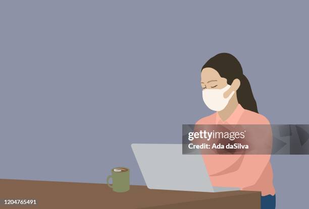 wearing a face mask to be protect from coronavirus - eyes closed stock illustrations