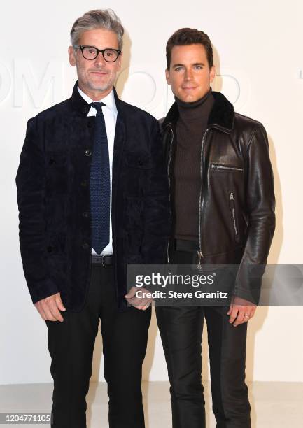 Simon Halls and Matt Bomer arrives at the Tom Ford AW20 Show at Milk Studios on February 07, 2020 in Hollywood, California.