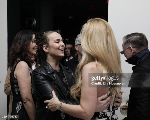 Melora Hardin greets Consuelo Vanderbilt Costin at the LA Launch Event Of SohoMuse at Christopher Guy West Hollywood Showroom on February 07, 2020 in...