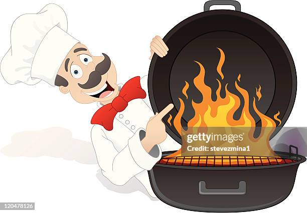 chef with grill - hibachi stock illustrations