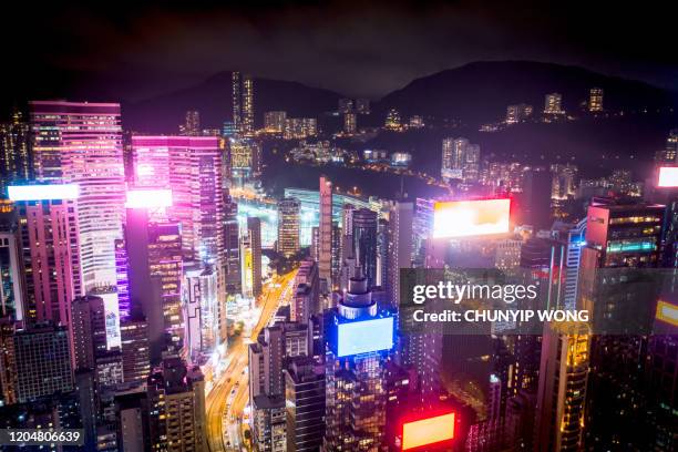 aerial view of hong kong wan chai district - causeway bay stock pictures, royalty-free photos & images