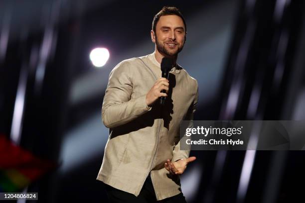 Måns Zelmerlöw performs during Eurovision - Australia Decides at Gold Coast Convention and Exhibition Centre on February 08, 2020 in Gold Coast,...