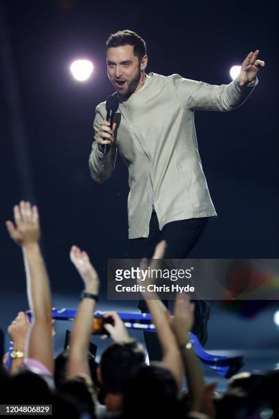 Måns Zelmerlöw performs during Eurovision - Australia Decides at Gold Coast Convention and Exhibition Centre on February 08, 2020 in Gold Coast,...