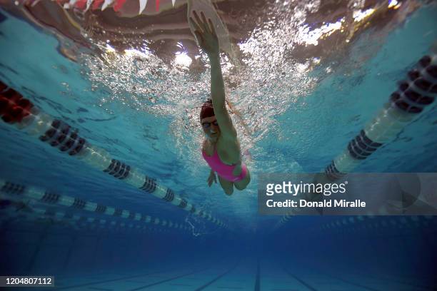 Underwater view of Jessica Long in action during practice session photo shoot at US Olympic Training Center. Colorado Springs, CO 1/19/2020 CREDIT:...