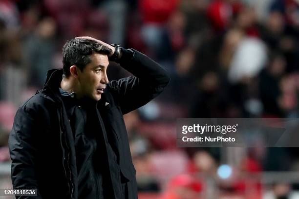 Benfica's head coach Bruno Lage reacts during the Portuguese League football match between SL Benfica and Moreirense FC at the Luz stadium in Lisbon,...