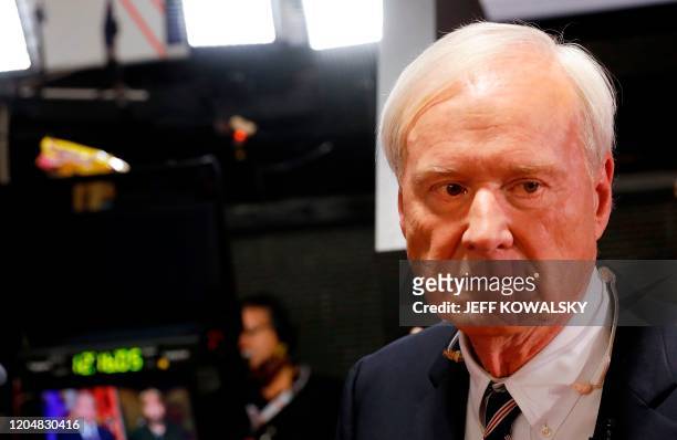 Chris Matthews, host of MSNBC's political show "Hardball" prepares for interviews in the spin room after the Democratic Presidential Debate at the...