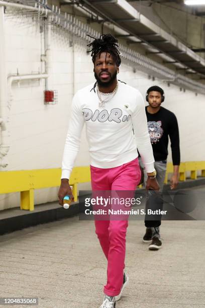DeMarre Carroll of the Houston Rockets arrives prior to a game against the New York Knicks on March 2, 2020 at Madison Square Garden in New York...