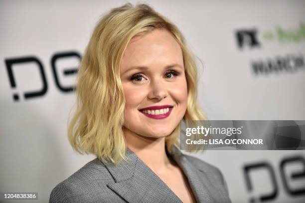 Canadian actress Alison Pill arrives for FX Networks' limited series premiere of "Devs" at the Arclight cinemas in Hollywood on March 2, 2020.