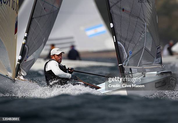 Ben Ainslie of Great Britain in action during a Finn Class race during day five of the Weymouth and Portland International Regatta at the Weymouth...