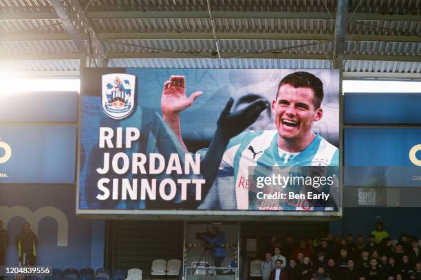 Tribute to Jordan Sinnott on the scoreboard during the Sky Bet Championship match between Huddersfield Town and Queens Park Rangers at John Smith's...