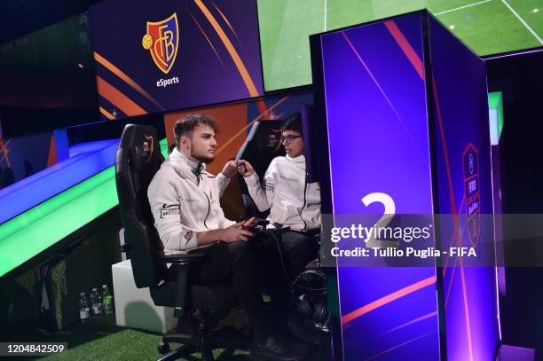 Florian Fritz Muller and Gonzalo Nicolas Villalba of FC Basel 1893 eSports team celebrate during the FIFA eClub World Cup 2020 - Day 2 on February...