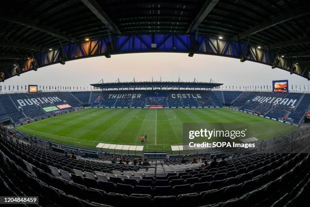 View of the Buriram stadium before the Thai League 2020 match between Buriram United and Port FC at Buriram Stadium. .