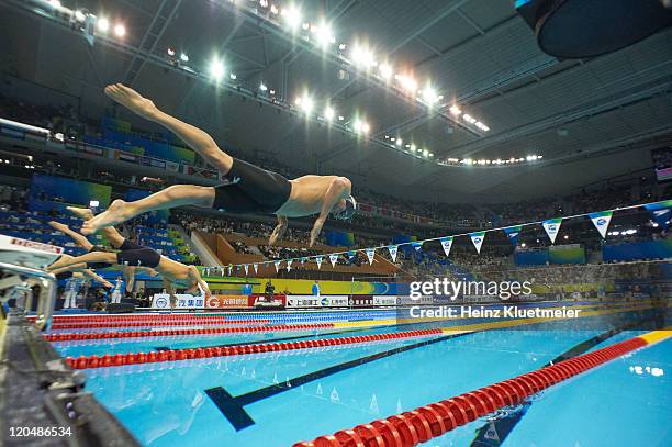 14th FINA World Championships: USA Ryan Lochte in action from block during start of Men's 400M Individual Medley Final at Oriental Sports Center....