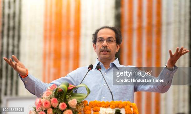 Maharashtra CM Uddhav Thackeray speaks during the release of MHADA Mill Workers Housing Lottery Results 2020 at MHADA Office, Bandra, on March 1,...
