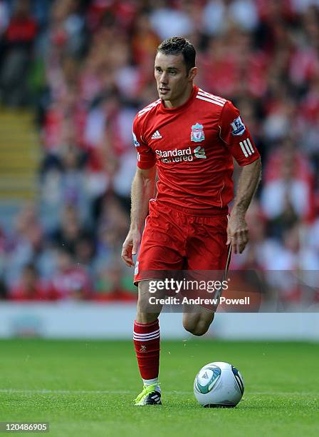 Fabio Aurelio of Liverpool in action during the Pre Season Friendly between Liverpool and Valencia at Anfield on August 6, 2011 in Liverpool, England.