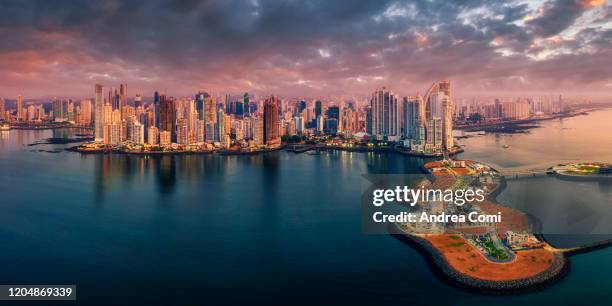aerial view of punta pacifica skyline, panama city - panamá imagens e fotografias de stock