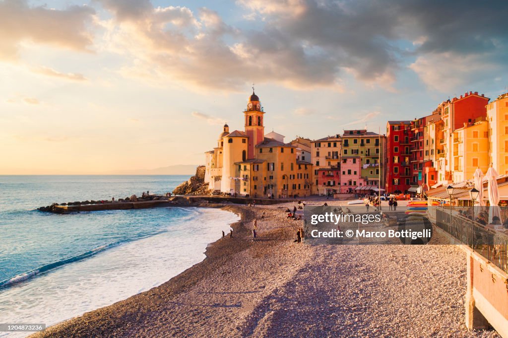 Seascape at sunset, Camogli, Liguria coast, Italy